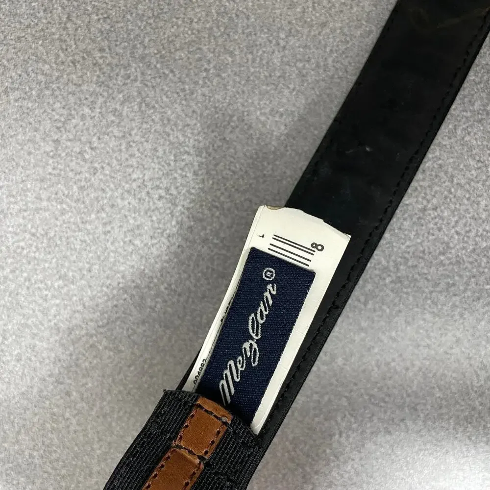 Mezlan Canvas Leather Belt Mens Medium Brown Black Silver Buckle Spain 1in